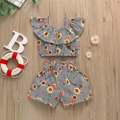 Conjunto infantil Meninas cropped e shorts Moda primavera verão - loja online