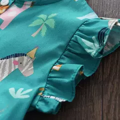 Vestido infantil estampado safari, moda primavera verão