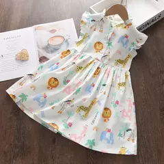 Vestido infantil estampado safari, moda primavera verão