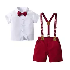 conjunto infantil camisa e shorts com suspensório (Acompanha gravata)