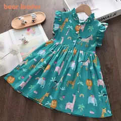 Vestido infantil estampado safari, moda primavera verão na internet