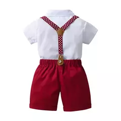 conjunto infantil camisa e shorts com suspensório (Acompanha gravata) - Kasacvasc.com