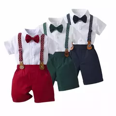 conjunto infantil camisa e shorts com suspensório (Acompanha gravata)