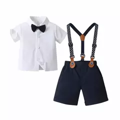 conjunto infantil camisa e shorts com suspensório (Acompanha gravata) - Kasacvasc.com