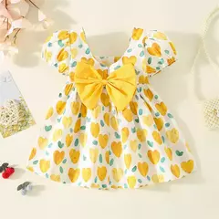 Vestido infantil manga curta com laço na internet