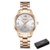 Relógio feminino Curren 9007 com mostrador prateado, pulseira de aço inoxidável em rosé e caixa à prova d'água 3 ATM.