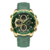 Relógio masculino Naviforce NF9197L com mostrador analógico e digital, fundo verde, detalhes em dourado e caixa dourada.