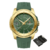 Relógio masculino Naviforce NF7112, com mostrador verde, detalhes em dourado e pulseira de silicone verde, à prova d'água até 50 metros.