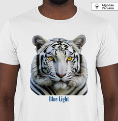 Camiseta Masculina Algodão Peruano Estampa Tigre Branco - Blue Light