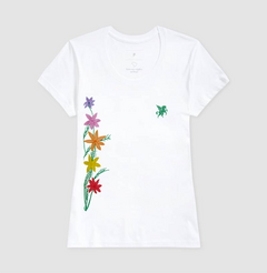 Camiseta feminina flor pintada - Blue Light