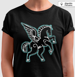 Camiseta feminina algodão peruano estampa Light Horse - Blue Light