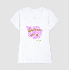 Camiseta feminina rosa e dourado