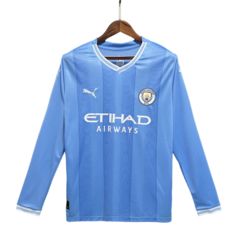 Camiseta Manchester City Manga Longa Home 23/24 Versão Torcedor