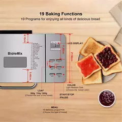 Biolomix Máquina de Pan Automática de Acero Inoxidable 1KG - 19 Programas 650W