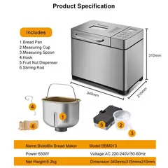 Imagen de Biolomix Máquina de Pan Automática de Acero Inoxidable 1KG - 19 Programas 650W