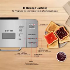 Imagen de Biolomix Máquina de Pan Automática de Acero Inoxidable 1KG - 19 Programas 650W