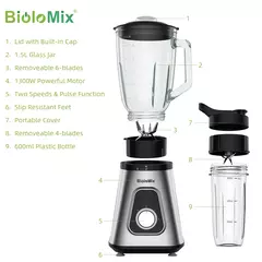 BioloMix 1300W Smoothie Blender con Jarra de Vidrio de 1.5L - Glovitecno