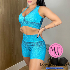 Conjunto Fitness Eli em Degrade Top nadador + Short (Suplex) - Moda Mari Fitness 