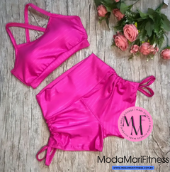 Conjunto Fitness Heloisa em tecido 3D - Top ALCINHA + Short (Suplex) - Moda Mari Fitness 