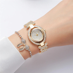 Relógio Feminino de Luxo Strass Full Star Ladies Dourado