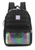 Mochila preta com detalhes iridescentes e logotipo UP4YOU na parte frontal.