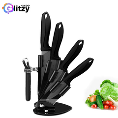 Faca de cozinha de cerâmica com suporte descascador, lâmina preto e branco, faca Chef, frutas utilitário, facas de cozinha, cortador, 3 em, 4 em, 5 em, 6 em