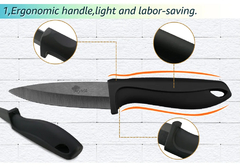 Faca de cozinha de cerâmica com suporte descascador, lâmina preto e branco, faca Chef, frutas utilitário, facas de cozinha, cortador, 3 em, 4 em, 5 em, 6 em - Cozinha Temperada