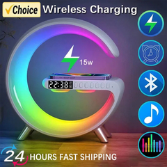 Multifunction Wireless Charger Pad, 15W Estação de Carregamento Rápido, Alto-falante, TF, RGB, Night Light, iPhone, Samsung, Xiaomi, Huawei - comprar online