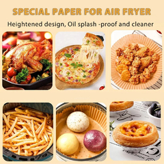 Air Fryer Papel descartável, papéis de cozimento antiaderentes, forros redondos, acessórios de cozinha, 50pcs - Cozinha Temperada