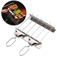 3-Headed aço inoxidável churrasco espetos Set, reutilizáveis assar varas, grelhar garfo para carne, legumes, frutas, 3 Way Espeto - Cozinha Temperada