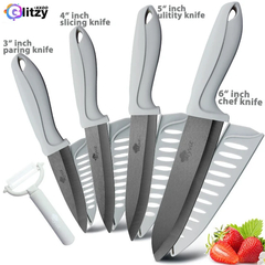 Faca de cozinha de cerâmica com suporte descascador, lâmina preto e branco, faca Chef, frutas utilitário, facas de cozinha, cortador, 3 em, 4 em, 5 em, 6 em - loja online