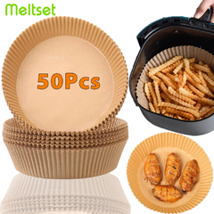 Air Fryer Papel descartável, papéis de cozimento antiaderentes, forros redondos, acessórios de cozinha, 50pcs