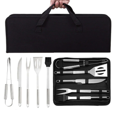 Conjunto de ferramentas para churrasqueira com saco, aço inoxidável, churrasco Ing ferramentas, acampamento ao ar livre, cozinhar acessórios kit - Cozinha Temperada