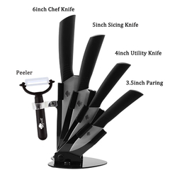 Faca de cozinha de cerâmica com suporte descascador, lâmina preto e branco, faca Chef, frutas utilitário, facas de cozinha, cortador, 3 em, 4 em, 5 em, 6 em - comprar online