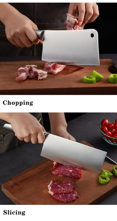 Chef faca de cozinha conjunto oco lidar com faca conjunto aço inoxidável do agregado familiar faca corte profissional cutelo carne - comprar online