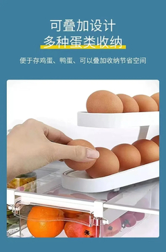 Frigorífico Egg Rolling armazenamento Rack, Suporte, Rolldown, Dispenser, Caixa, Novo, 2023 - Cozinha Temperada