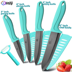 Faca de cozinha de cerâmica com suporte descascador, lâmina preto e branco, faca Chef, frutas utilitário, facas de cozinha, cortador, 3 em, 4 em, 5 em, 6 em - comprar online