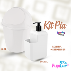 KIT PIA LIXEIRA 3,5L + DISPENSER 550ML BRANCO - PUPILAR