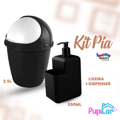 KIT PIA LIXEIRA 3,5L + DISPENSER 550ML PRETO - PUPILAR