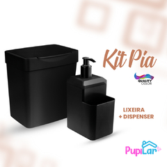 KIT PIA LIXEIRA 2,5L + DISPENSER 550ML PRETO - PUPILAR