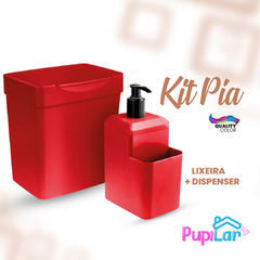 KIT PIA LIXEIRA 2,5L + DISPENSER 550ML VERMELHO - PUPILAR