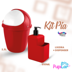 KIT PIA LIXEIRA 3,5L + DISPENSER 550ML VERMELHO - PUPILAR