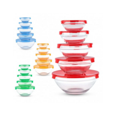 Set 5 Bowls Recipientes Vidrio Con Tapa Heladera Microondas - comprar online