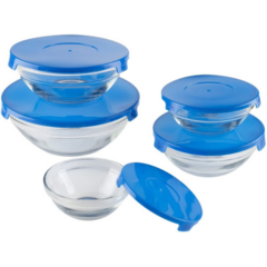 Set 5 Bowls Recipientes Vidrio Con Tapa Heladera Microondas - tienda online