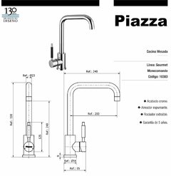 GRIFERÍA COCINA MONOCOMANDO ACABADO CROMO - comprar online