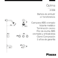 OPTIMA BAÑERA DE EMBUTIR CON TRANSFERENCIA - comprar online