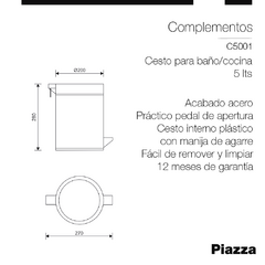 CESTO PARA BAÑO/COCINA 5 LTS. PIAZZA - comprar online