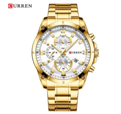 Relógio Curren Masculino Luxo Dourado M8360