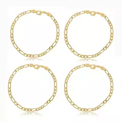 Pulseira Masculina 3X1 E Grumet Fina Folheado a Ouro 18K e Prata 1000