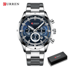 Relógio Curren Masculino Luxo Prata M8355